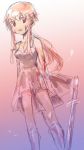  dress gasai_yuno hair_ribbon kneehighs masunari mirai_nikki payot pink_eyes pink_hair ribbon socks solo sword weapon 