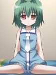  awa dress green_hair omamori_himari red_eyes shizuku_(omamori_himari) sitting solo wariza 