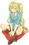  atsumu_sakamoto boots crossed_legs green_hair indian_style legs long_hair necktie original sakamoto_atsumu shorts sitting twintails very_long_hair 