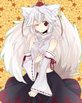  bad_id detached_sleeves hat highres inubashiri_momiji red_eyes rossons short_hair silver_hair tail tokin_hat touhou white_hair wolf_ears wolf_tail 