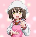  bandana brown_hair chopsticks fang highres kusakabe_misao lucky_star meatball pov_feeding school_uniform serafuku takumi_(rozen_garten) yellow_eyes 