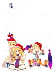  alice_margatroid chibi christmas cirno gift hat highres ibuki_suika minigirl multiple_girls nr_(cmnrr) ribbon touhou yakumo_ran yakumo_yukari 