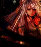  angry bad_id clenched_hand dark fist fujiwara_no_mokou full_moon monochrome moon open_mouth red red_eyes solo tomishi touhou white_hair 