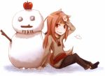  apple ayakura_juu food fruit holo official_art red_eyes smile snowman spice_and_wolf tail wolf_ears 