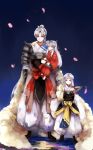  3boys armor carrying family father_and_son fur_trim high_ponytail highres inu_no_taishou inuyasha inuyasha_(character) j-rin multiple_boys sesshoumaru standing younger 