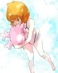  1girl brown_hair closed_eyes corsola green_eyes hug jacket kasumi_(pokemon) misty_(pokemon) naosuke_naosuke one-piece_swimsuit orange_hair pokemon pokemon_(creature) pokemon_(game) pokemon_hgss short_hair smile swimsuit 