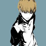  1boy brown_hair character_request flat_color male monochrome shiro_(reptil) short_hair simple_background solo spot_color tennis_no_ouji-sama 
