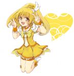  bike_shorts blonde_hair boots choker cure_peace double_v dress heart jumping kise_yayoi long_hair magical_girl open_mouth precure shorts_under_skirt skirt smile smile_precure! solo tiara v wrist_cuffs yellow_dress yellow_eyes 