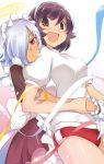  alternate_costume black_hair blue_hair blush breasts brown_eyes buruma cover cover_page dark_skin dual_persona enmaided frilled_apron frills goddess hair_over_one_eye hairband halo hug hug_from_behind kami_nomi_zo_shiru_sekai maid manga mercury_(kaminomi) multiple_girls photoshop red_eyes short_hair takahara_ayumi thighhighs 