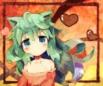  ahoge animal_ears bare_shoulders blue_eyes blush bust cat_ears collarbone green_hair heart long_hair looking_at_viewer original paprika_shikiso pashikiso solo 