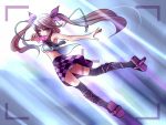  brown_hair cellphone hat heart himekaidou_hatate joey_(lilinjunyi) long_hair necktie panties phone red_eyes sleeveless smile solo striped striped_panties thigh-highs thighhighs tokin_hat touhou twintails underwear 