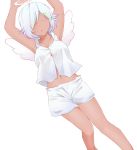  armpits blue_hair boyshorts colored dark_skin goddess hair_over_one_eye kami_nomi_zo_shiru_sekai mercury_(kaminomi) midriff navel short_hair sleeping solo tan transparent_background vector_trace wakaki_tamiki wings 