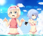  :d alice_margatroid bat_wings blonde_hair blue_eyes blue_hair blush child cloud clouds fang frilled_swimsuit frills hairband highres meracle multiple_girls open_mouth partially_submerged red_eyes remilia_scarlet sky smile sunlight swimsuit touhou wings 