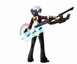  energy_weapon from_behind highres huge_weapon naginami pants phantasy_star phantasy_star_portable_2 phantasy_star_portable_2_infinity shield short_hair simple_background solo standing sword weapon white_background 