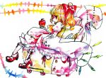  apple bad_id blonde_hair colored flandre_scarlet food fruit red_eyes ritz_(h322) sitting solo touhou 