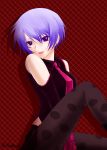  1girl bare_shoulders blue_hair chaos;head earrings jewelry kishimoto_ayase looking_at_viewer necktie purple_eyes short_hair smile solo violet_eyes 