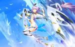  animal ar_tonelico ar_tonelico_3 bird bodysuit feathers jpeg_artifacts ntny purple_hair tilia violet_eyes wallpaper 