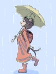  alvis_(artist) backpack bag boots chen highres profile rain raincoat randoseru rubber_boots solo touhou umbrella 