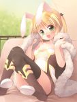  :d animal_ears black_legwear blonde_hair blush emurin high_wizard high_wizard_(ragnarok_online) holding kemonomimi long_hair looking_at_viewer open_mouth priest_(ragnarok_online) ragnarok_online sitting smile solo thigh-highs thighhighs twintails usamimi 