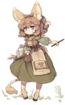  7010 animal_ears bell bell_collar blush brown_hair collar dress eyebrows gloves holding horns instrument original purple_eyes single_glove smile solo tail thick_eyebrows violet_eyes 