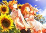 blue_eyes boy_and_girl dress long_hair orange_hair sunflower ã®ã¡ã‚‡ 