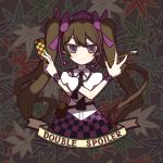  blush brown_hair brush cellphone crossed_arms double_spoiler hat himekaidou_hatate long_hair necktie phone pointy_ears puffy_sleeves purple_eyes short_sleeves smile solo tank_(artist) tokin_hat touhou twintails very_long_hair violet_eyes wristband 