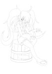  kisume lineart long_hair monochrome naginami simple_background sitting solo touhou very_long_hair white_background 