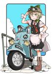  blonde_hair boots braid goggles_on_hat green_eyes hat highres kirisame_marisa kitsune_no_denpachi long_hair looking_at_viewer motor_vehicle necktie scanlines scooter single_braid smile solo touhou vehicle wrist_cuffs yellow_eyes 