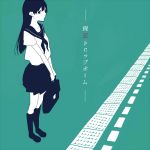  1girl bag bookbag booota long_hair monochrome neckerchief original school_uniform serafuku skirt solo translation_request 