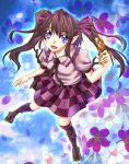  brown_hair cellphone flower hat himekaidou_hatate izumi_akane long_hair necktie open_mouth phone pointy_ears puffy_sleeves purple_eyes short_sleeves solo tokin_hat touhou twintails violet_eyes 