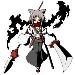  animal_ears highres inubashiri_momiji looking_at_viewer naginami red_eyes simple_background solo sword touhou weapon white_background wolf_ears 