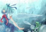  animal blue_hair bow cirno closed_eyes detached_wings eyes_closed frog hair_bow ice ice_wings open_mouth puffy_sleeves rock short_hair short_sleeves solo stoner08 stoner_(artist) touhou underwater wings 