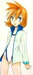  blue_eyes brown_hair jacket kasumi_(pokemon) misty_(pokemon) one-piece_swimsuit pokemon pokemon_(game) pokemon_hgss short_hair smile solo swimsuit 