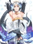  1girl armor armored_dress armpits bare_shoulders breasts choker cleavage crown drawfag dress elbow_gloves feathers gloves gwendolyn hair_ornament odin_sphere polearm purple_eyes short_hair solo spear strapless_dress thigh-highs thighhighs violet_eyes weapon white_hair 