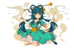  alternate_hair_length alternate_hairstyle blue_hair collarbone flower fumiko_(miruyuana) hair_rings hair_stick kaku_seiga long_hair puffy_sleeves red_eyes short_sleeves solo touhou twintails 