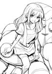 copyright_request long_hair looking_at_viewer monochrome open_mouth shiba_itsuki sketch smile solo 