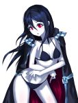  1girl black_hair blue_skin bra cape getamped long_hair midriff navel original pale_skin panties red_eyes samael_(5211) swimsuit 