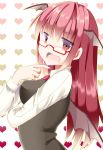  bespectacled demon_wings glasses head_wings heart highres koakuma long_hair long_sleeves open_mouth red_eyes red_hair redhead semi-rimless_glasses solo stigma1101 touhou wings 
