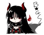  black_gold_saw black_hair black_rock_shooter boots chibi horns long_hair looking_at_viewer naginami red_eyes simple_background solo very_long_hair white_background 