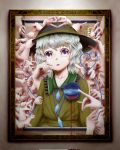  absurdres blood bloody_tears fourth_wall frame hands hat hat_ribbon highres kachayori komeiji_koishi long_sleeves open_mouth purple_eyes ribbon shirt silver_hair solo tears third_eye touhou violet_eyes 