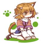  1girl animal_ears blonde_hair cat_ears cat_tail detached_sleeves green_eyes mizuhashi_parsee pointy_ears puffy_sleeves shiren_(monochrome_structure) short_hair short_sleeves solo tail touhou 