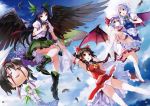  77gl absurdres arm_holding armpits arms_up bat_wings black_hair black_wings blue_hair boots bow braid brown_eyes carrying detached_sleeves feathered_wings feathers flying green_eyes green_hair group hair_bow hakurei_reimu hat highres holding_arm izayoi_sakuya kochiya_sanae long_hair maid maid_headdress multiple_girls panties red_eyes reiuji_utsuho remilia_scarlet scan shameimaru_aya silver_hair skirt thigh_strap third_eye tokin_hat touhou twin_braids underwear white_panties wings wrist_cuffs yukkuri_shiteitte_ne 