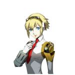  aegis android blonde_hair blue_eyes official_art persona persona_3 persona_4:_the_ultimate_in_mayonaka_arena short_hair simple_background smile soejima_shigenori solo transparent_background 
