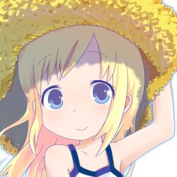  blonde_hair blue_eyes face hat ichigo_mashimaro kurabayashi_aya long_hair straw_hat 