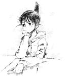  genshiken hoodie kitaya monochrome ogiue_chika pen short_hair sketch solo 