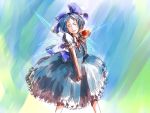  apple cirno closed_eyes daro eyes_closed food fruit holding_skirt rough skirt_hold smile solo touhou 