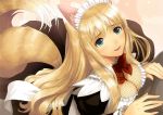  :d absurdres animal_ears blonde_hair breast_press breasts cleavage from_above green_eyes highres long_hair looking_up lorna_(shining_hearts) maid maid_headdress open_mouth shining_(series) shining_hearts shining_world smile solo tail taka_tony tanaka_takayuki tony_taka 