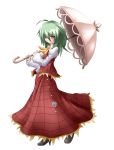 ascot green_hair kazami_yuuka long_skirt naginami red_eyes simple_background skirt skirt_set solo touhou umbrella white_background