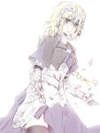  armor armored_dress blonde_hair braid capelet dress fate/apocrypha fate/zero fate_(series) headpiece jeanne_d&#039;arc_(fate/apocrypha) jeanne_d'arc_(fate/apocrypha) long_hair petals purple_eyes ruler_(fate/apocrypha) sab333 simple_background single_braid solo thigh-highs thighhighs violet_eyes white_background 