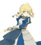  armor armored_dress blonde_hair blue_eyes excalibur fate/zero fate_(series) faulds gauntlets hair_ribbon okome_(amehare) ribbon saber solo sword weapon 